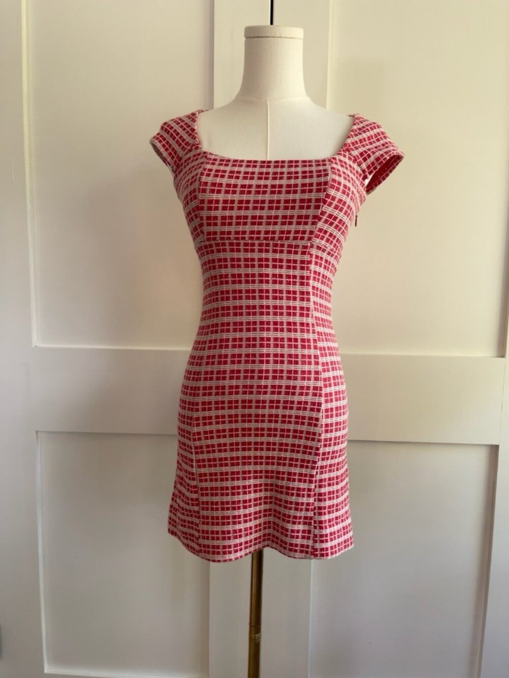 Reformation Red Plaid Textured Mini Dress XS